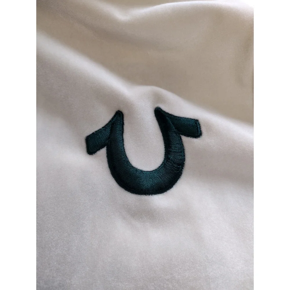 True Religion World Tour Velour Zip Up Hoodie Cream Buddha‎ Logo Small